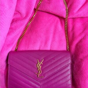 Yves Saint Laurent Fuchsia Quilted Crossbody with Gold Chain
